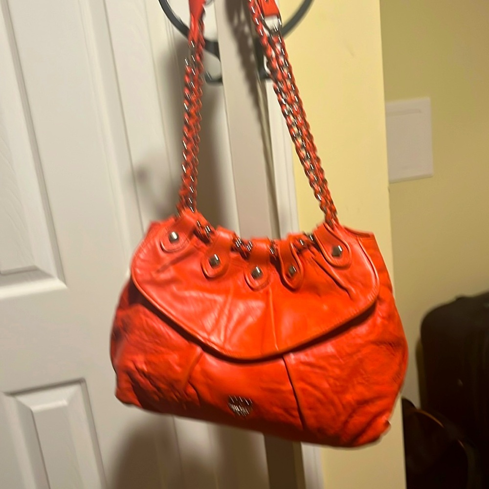 MCM Red and Orange Shoulder Bag with Braided Strap
